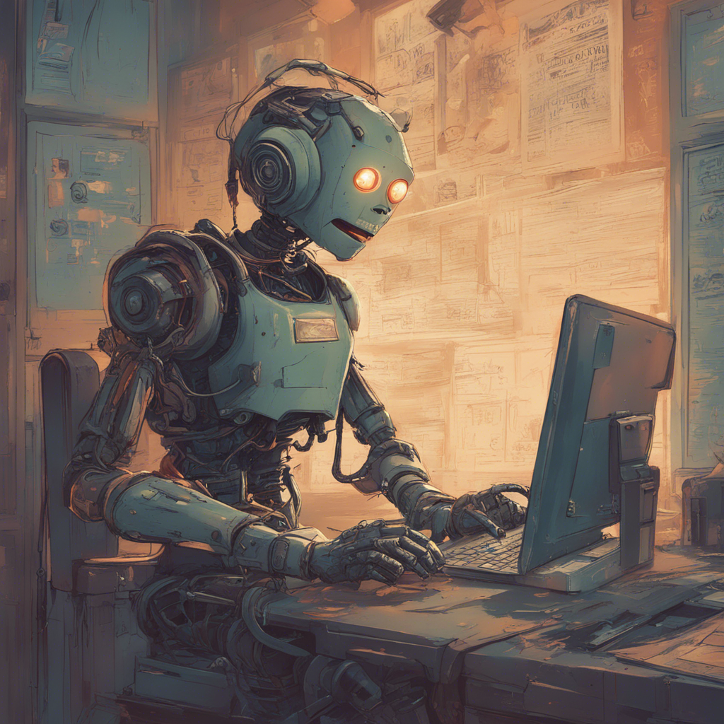 ai assistant character, funy, robot, 2D picture, magick power, hacker
