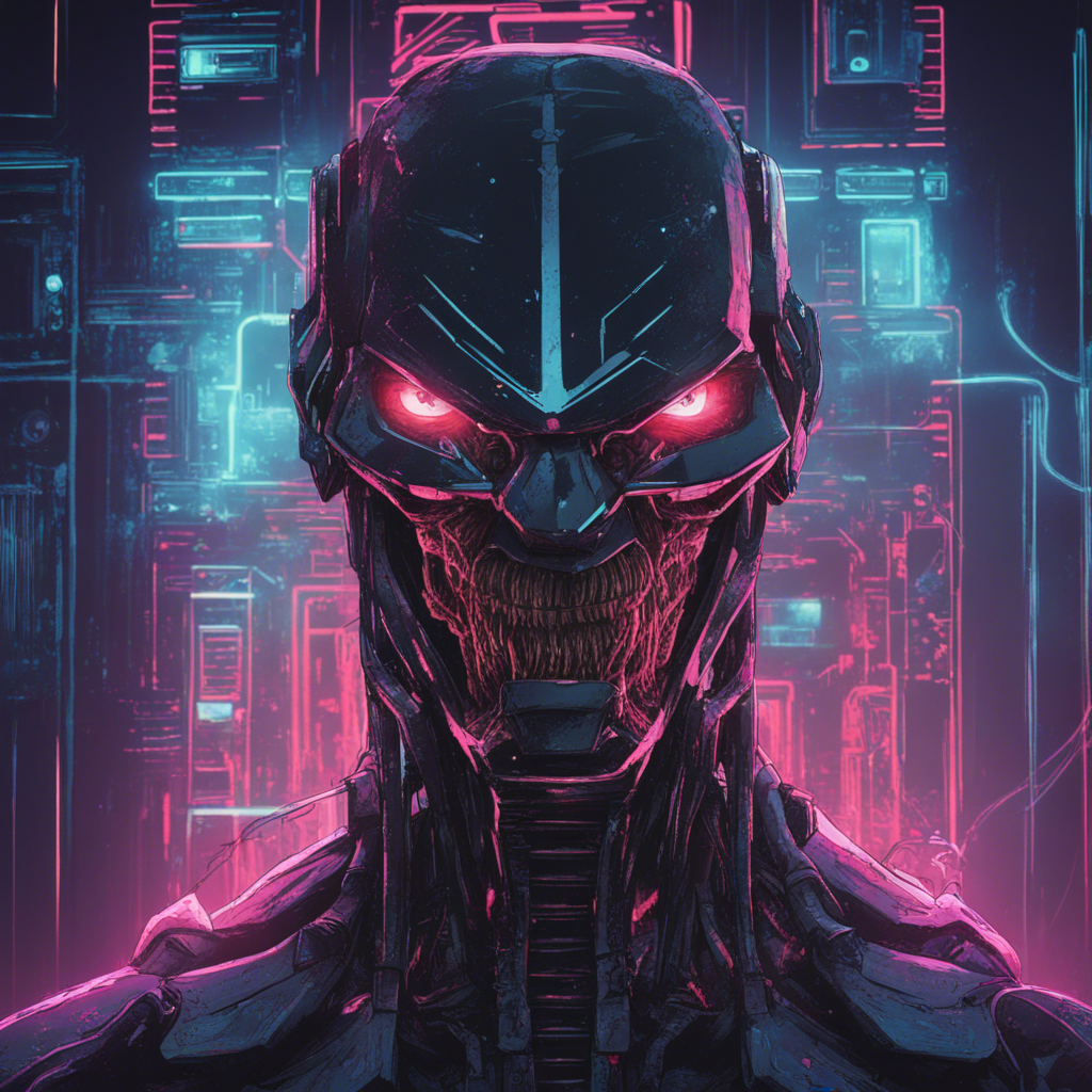 evile character, super maind, robot, 2D picture, human assassin, hacker,cyber demon, black het, aggressive traits