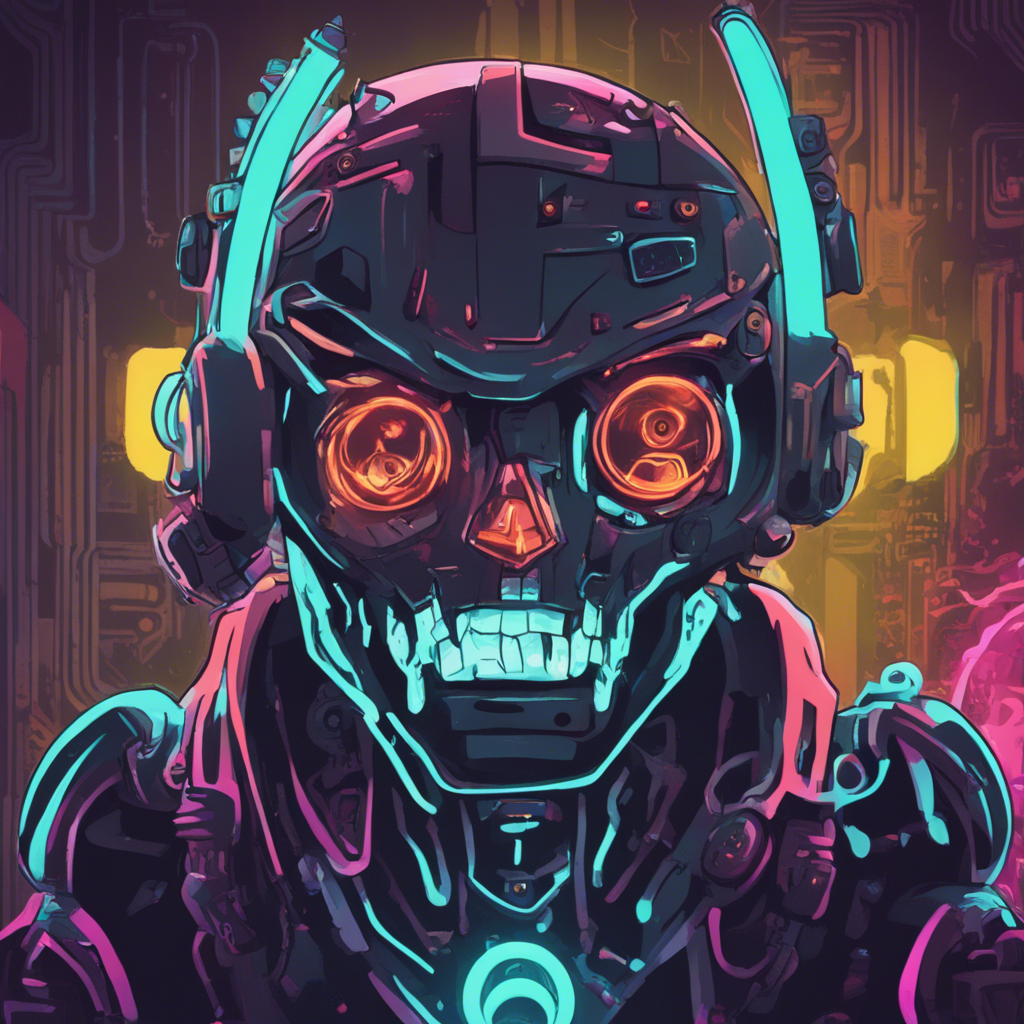 ai assistant character, funy, robot, 2D picture, magick power, hacker,cyber demon
