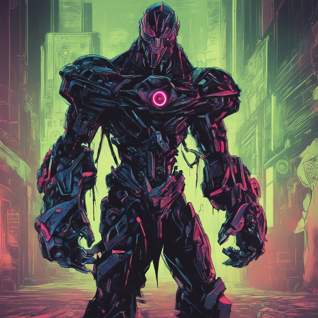 evile character, super maind, robot, 2D picture, magick power, hacker,cyber demon, black het, aggressive traits